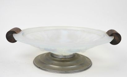 Circular, beveled-edged bowl made of milky...