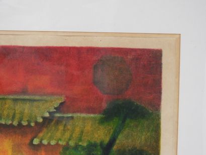 Louis TOFFOLI (1907-1999).
Maison asiatique.
Lithographie...