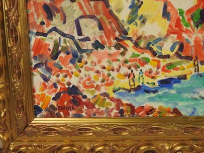 Armand BOUVIER (1913–1997).
Les Roches Rouges.
Oil...