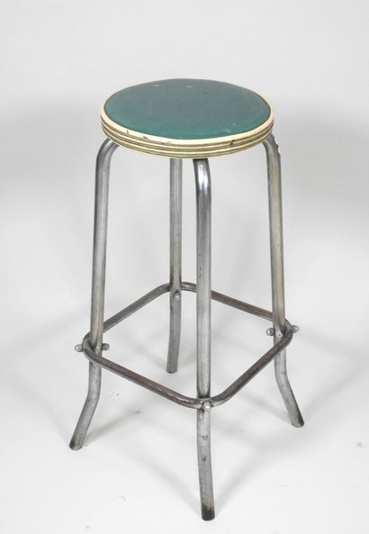 Tabouret haut industriel en métal chromé...