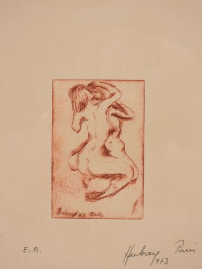 Paul HUBAY (1930-1994).
Le couple.
Gravure...