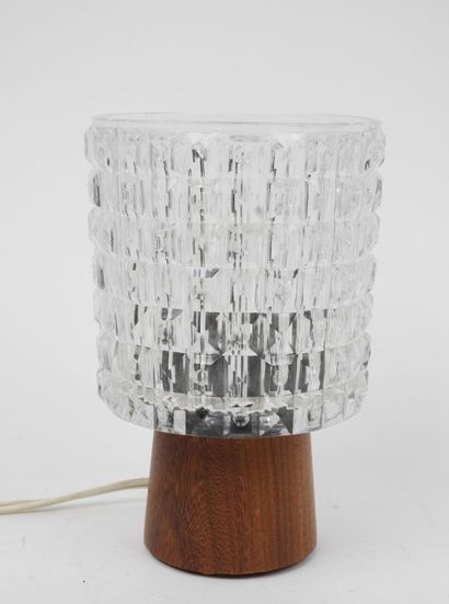 Petite lampe en teck et abat-jour circulaire...