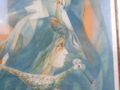 Jean-Baptiste VALADIÉ (1933).
Femme aux oiseaux.
Lithographie...