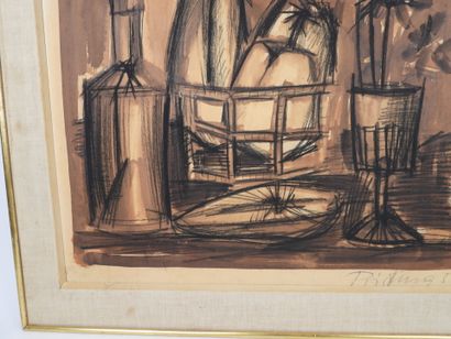 20th-Century School.
Still Life with a Bottle.
Lithograph...