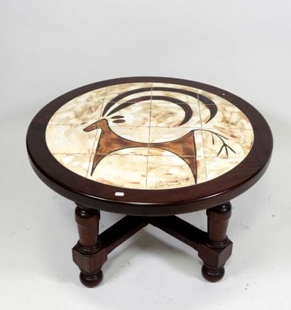Table basse circulaire en bois, piètement...