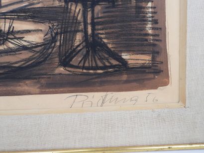 20th-Century School.
Still Life with a Bottle.
Lithograph...