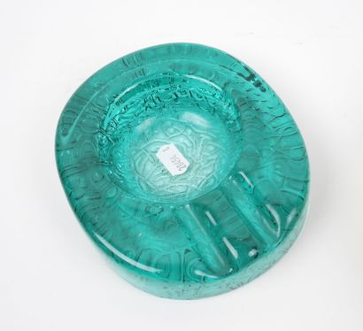 Two ashtrays made of yellow and green tinted...