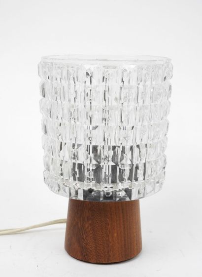 Petite lampe en teck et abat-jour circulaire...