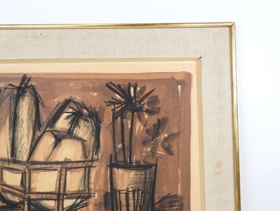 20th-Century School.
Still Life with a Bottle.
Lithograph...