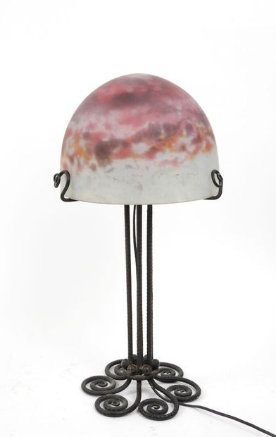 DAUM, NANCY, France. 
Mushroom-shaped lamp...