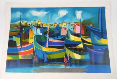 Marcel MOULY (1918-2008). 
Marine les voiliers.
Lithographie...