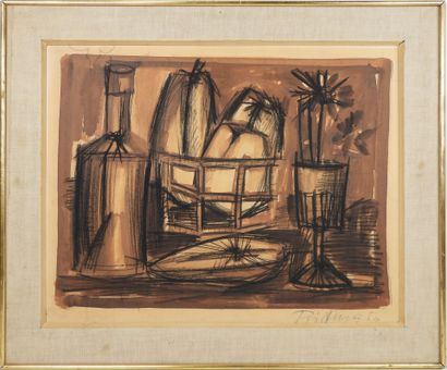 20th-Century School.
Still Life with a Bottle.
Lithograph...
