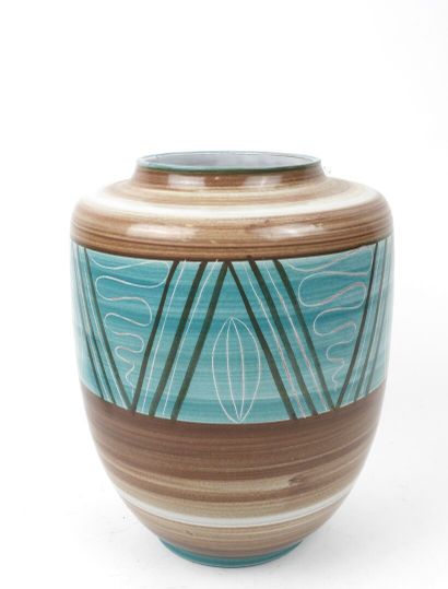 Vase en céramique à couverte brune et verte...
