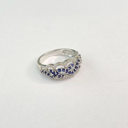 Bague or gris pavage pierres** bleues dgt...