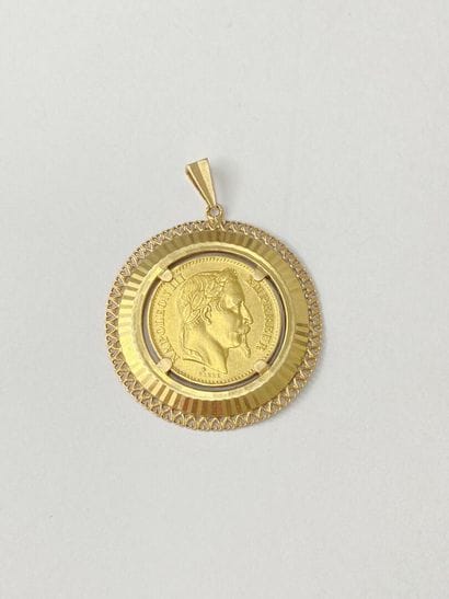 20-franc gold coin from 1870 mounted as a...