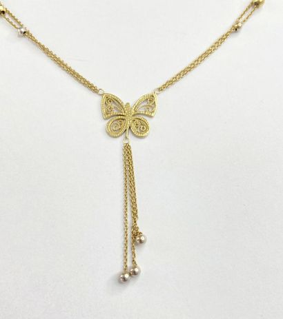 Collier or pampilles et motif papillon AC...