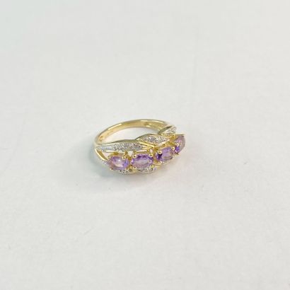 Bague or pierres** roses ovales dgt 48 AC...