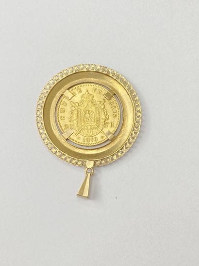 20-franc gold coin from 1870 mounted as a...