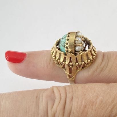 Bague or ajouré double déco pierre** et perles...