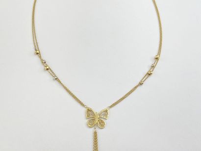 Collier or pampilles et motif papillon AC...