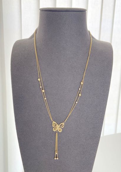 Collier or pampilles et motif papillon AC...