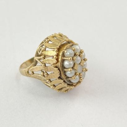 Bague or ajouré double déco pierre** et perles...