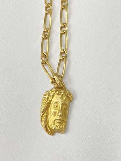 Collier maille alternée 38 cm et pendentif...