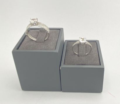 2 white gold rings with stones**, size 53,...