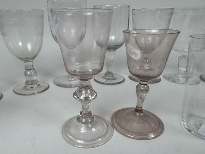 A collection of 15 stemmed glasses or tumblers...