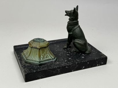 Inkwell and pen rest made of regule with...