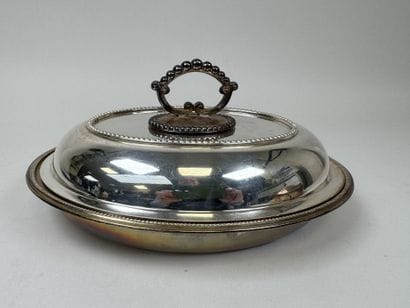 Oval-shaped, silver plated vegetable container...