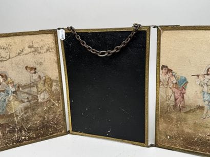 Three-panel mirror made of brass and beveled...