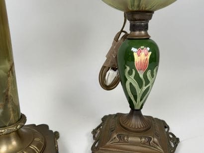Two kerosene lamps made of bronze, metal,...