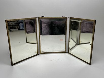Three-panel mirror made of brass and beveled...