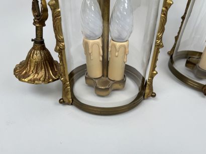 Pair of small circular brass lanterns with...