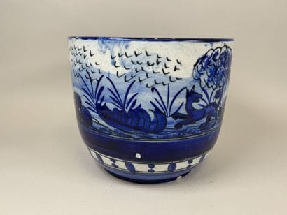Large polychrome ceramic planter decorated...