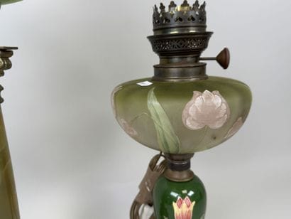 Two kerosene lamps made of bronze, metal,...