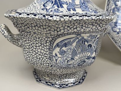 Large soup tureen on a stand, made of blue-and-white...