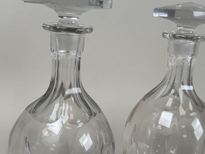 Pair of tallé crystal carafes with cut sides.
H....
