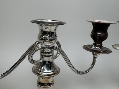 Pair of silver plated candlesticks with three...