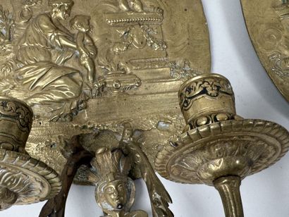 Pair of gilded bronze repoussé wall sconces...
