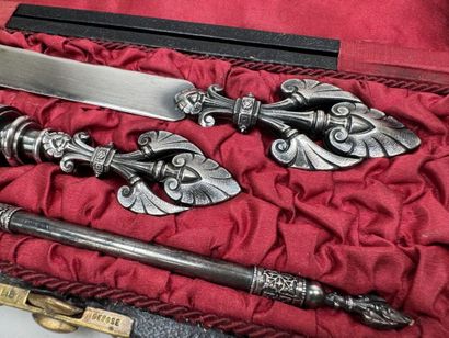 Hand-engraved metal desk set including a...