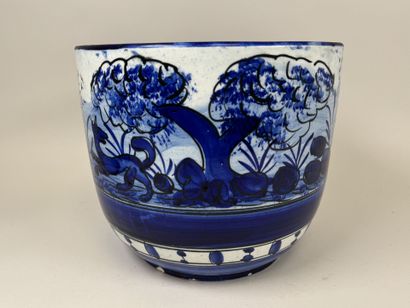 Large polychrome ceramic planter decorated...