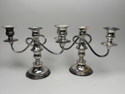 Pair of silver plated candlesticks with three...