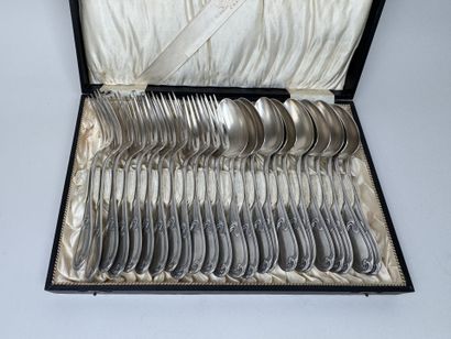 Set of 12 silver plated table cutlery pieces,...