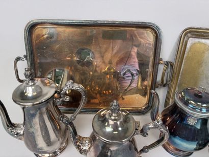 Silver plated tea service set with wooden...