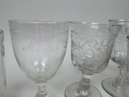 A collection of 10 stemmed glasses made of...