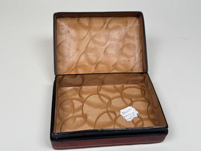 Rectangular leather box decorated with gold...