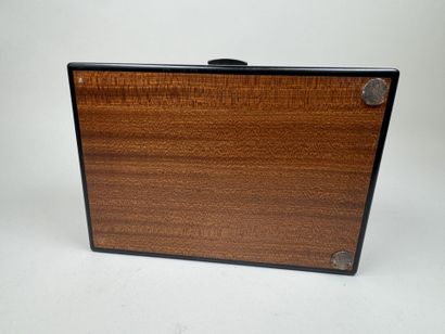 Wooden cigar humidor with a burl finish;...
