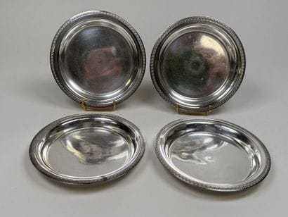 Set of 4 silver plated bottle coasters, with...